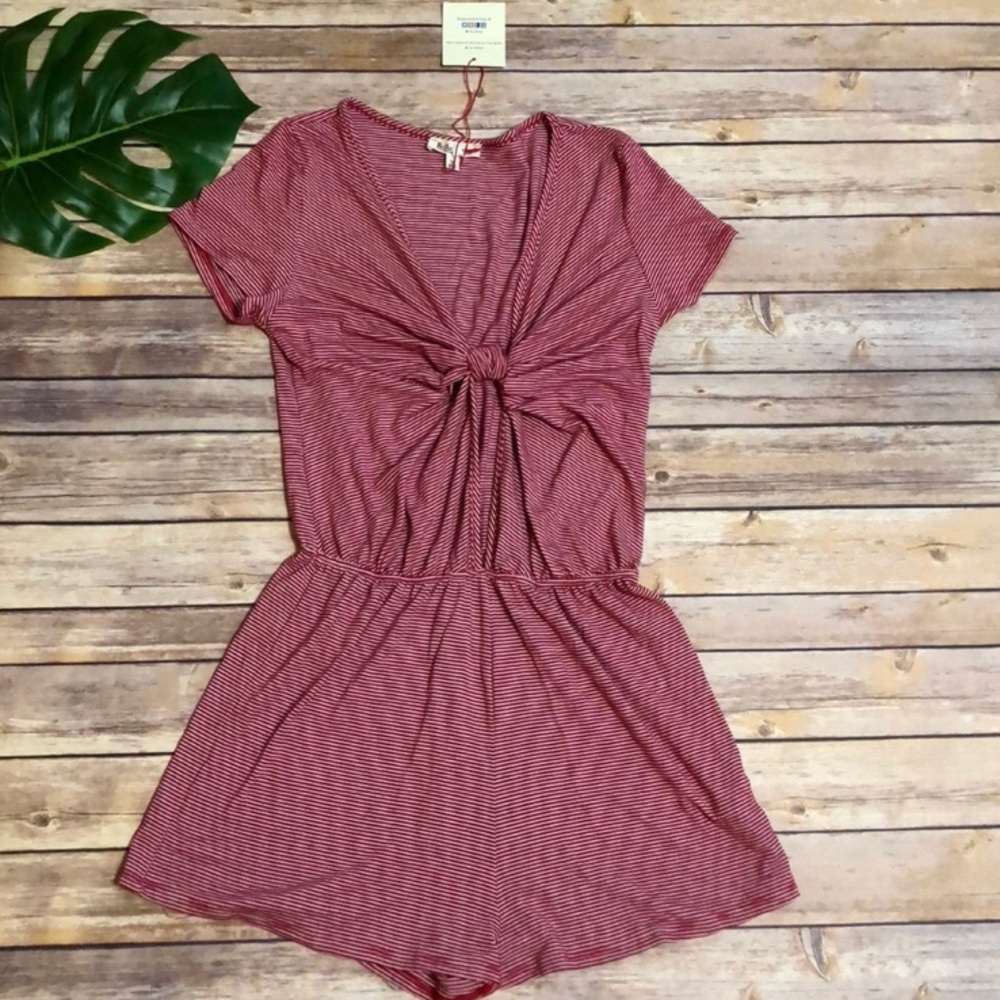 Red Striped Romper w/Knotted Front